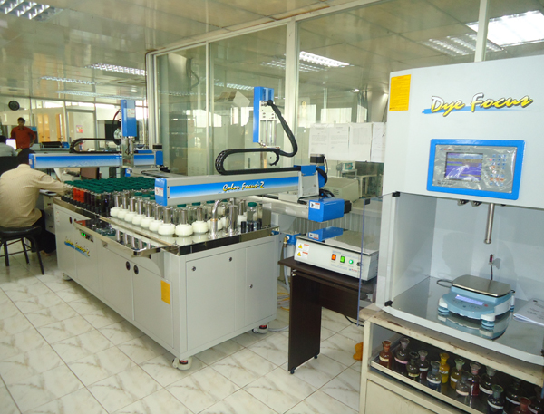 Robotic Pipetting Machine: At Simtex Industries Limited shades are developed through the Robotic Pipetting Machine to avoid the human errors and for more accuracy and reproducibility.
